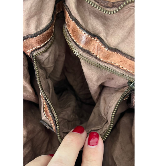 LANGELOTTI Italian Distressed Leather Woven Tote Bag - Crossbody - Tobacco Brown - Picture 11 of 12